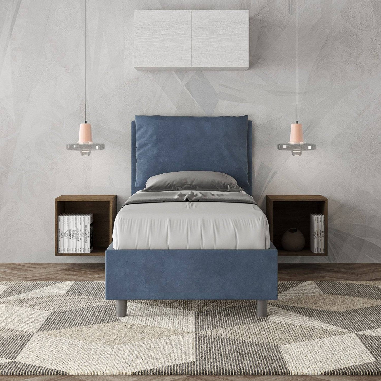 Polster-Einzelbett mit Stauraum 90x210 Mikrofaser Antea