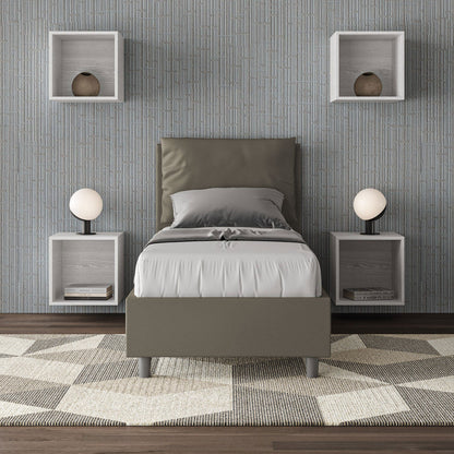 Letto singolo imbottito similpelle Antea senza rete, con rete e contenitore