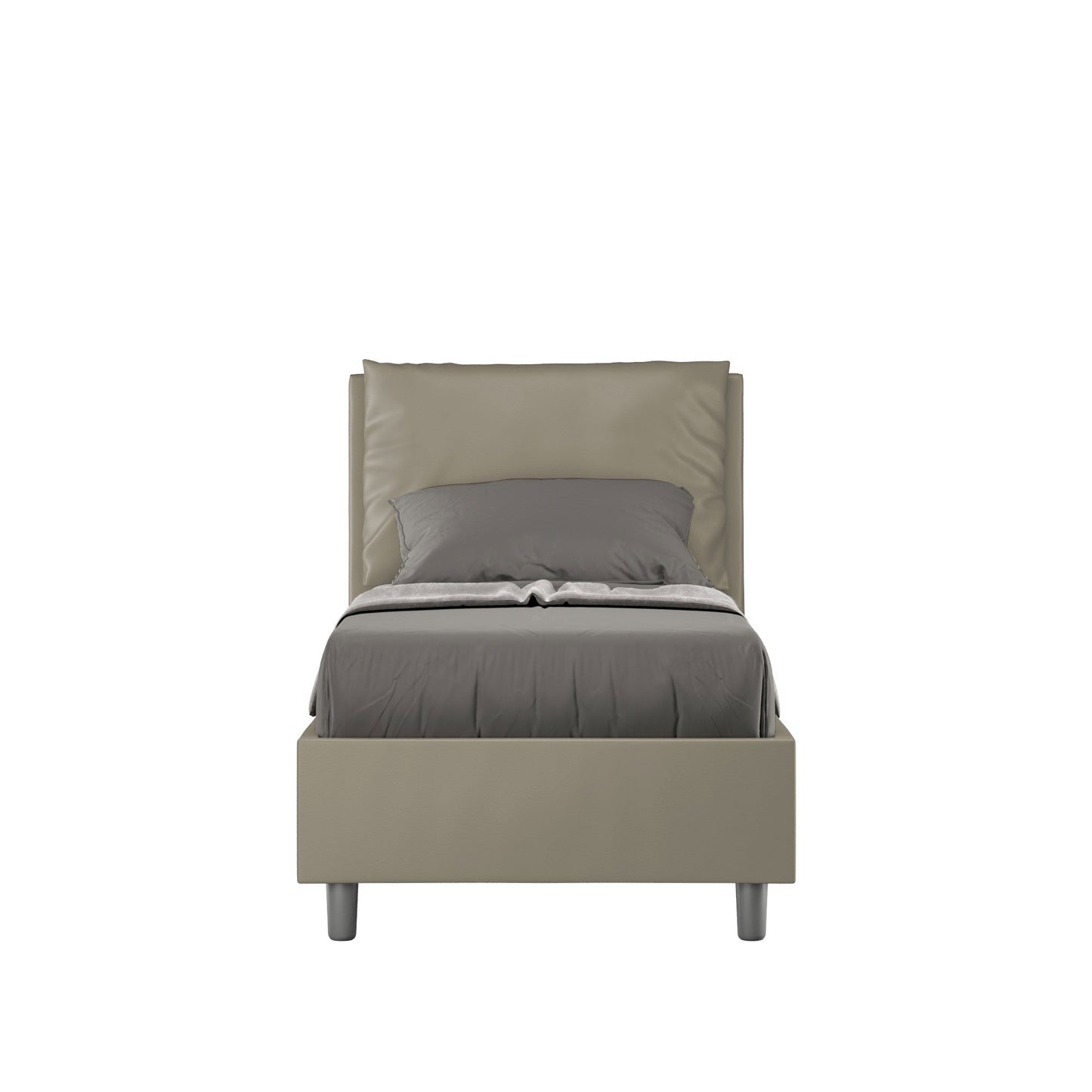 Einzelbett Antea Kunstleder gepolstert mit und ohne Lattenrost und Bettkasten 80x210
