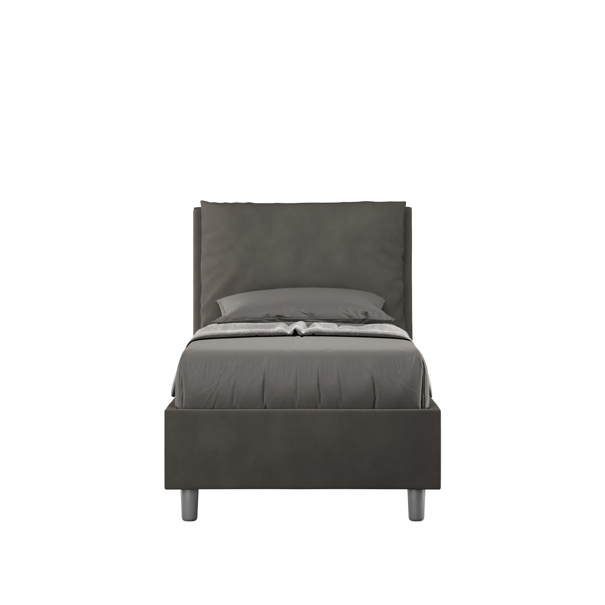 Letto singolo imbottito 80x190 microfibra Antea senza rete, con rete, contenitore