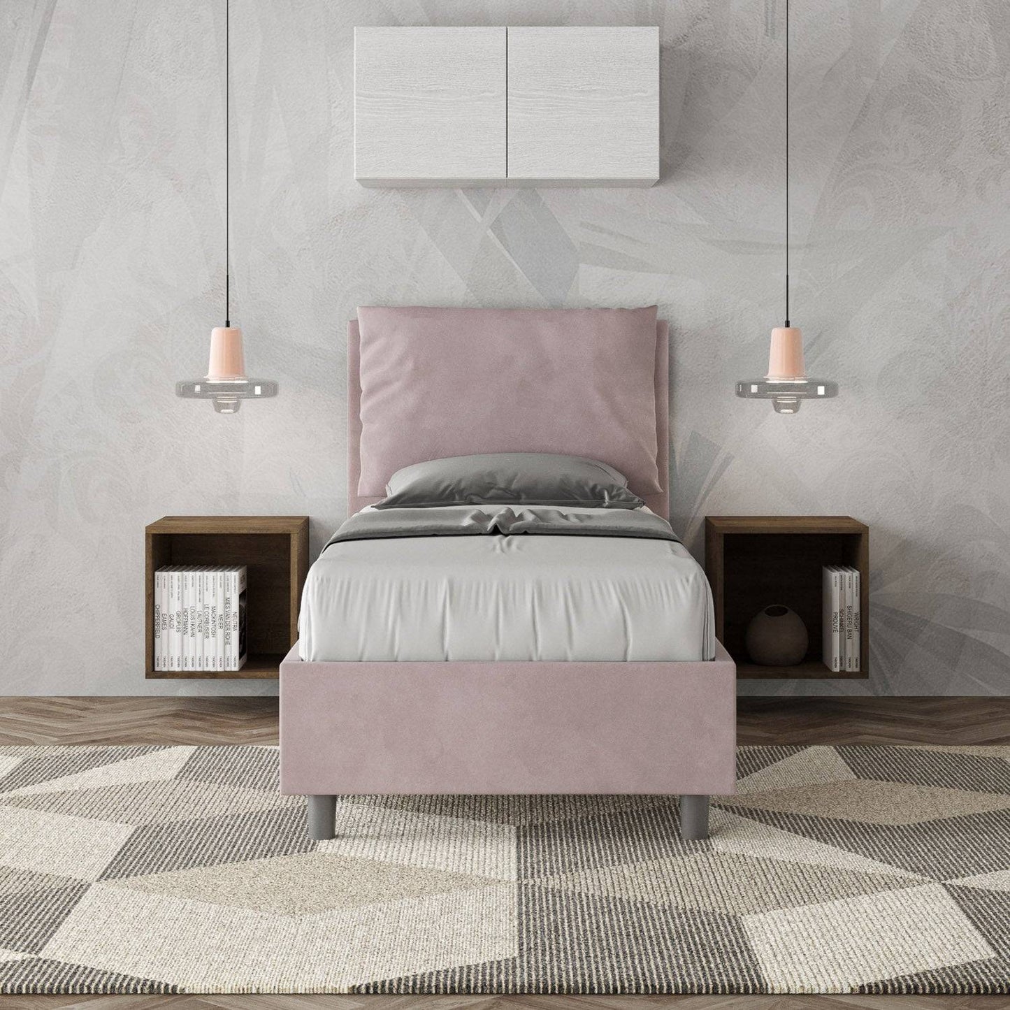Polster-Einzelbett mit Stauraum 90x210 Mikrofaser Antea