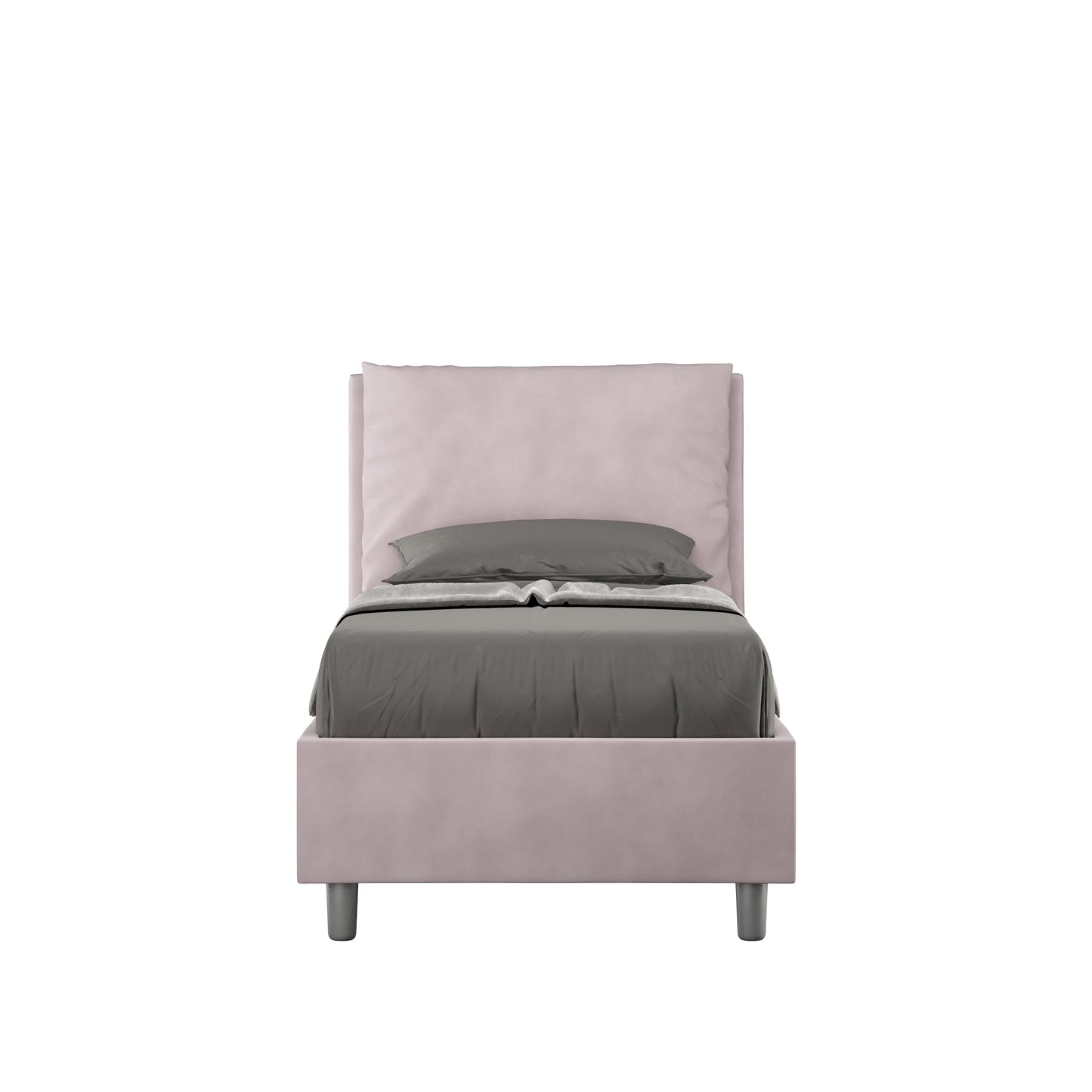 Einzelbett Antea 80x210 Mikrofaser gepolstert ohne Lattenrost, mit Lattenrost und Bettkasten