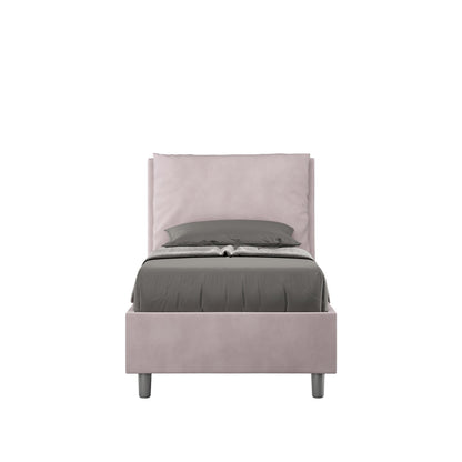 Letto singolo imbottito 80x200 microfibra Antea senza rete, con rete e contenitore
