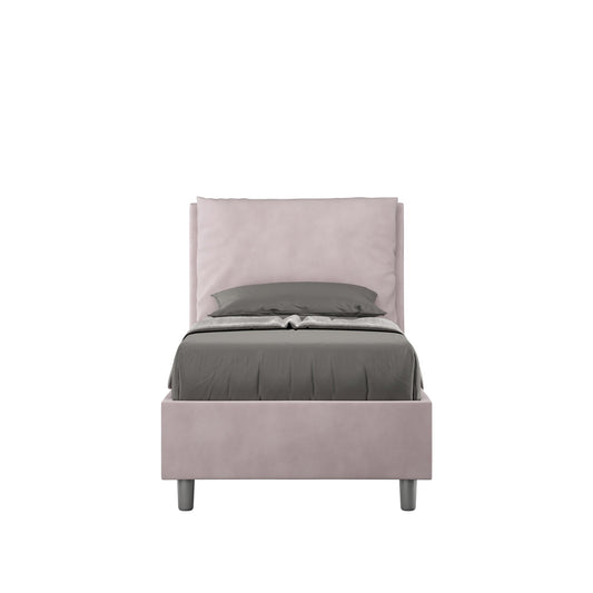 Letto singolo imbottito 80x200 microfibra Antea senza rete, con rete e contenitore
