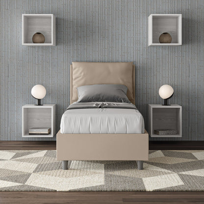 Einzelbett Antea Kunstleder gepolstert mit und ohne Lattenrost und Bettkasten 80x210