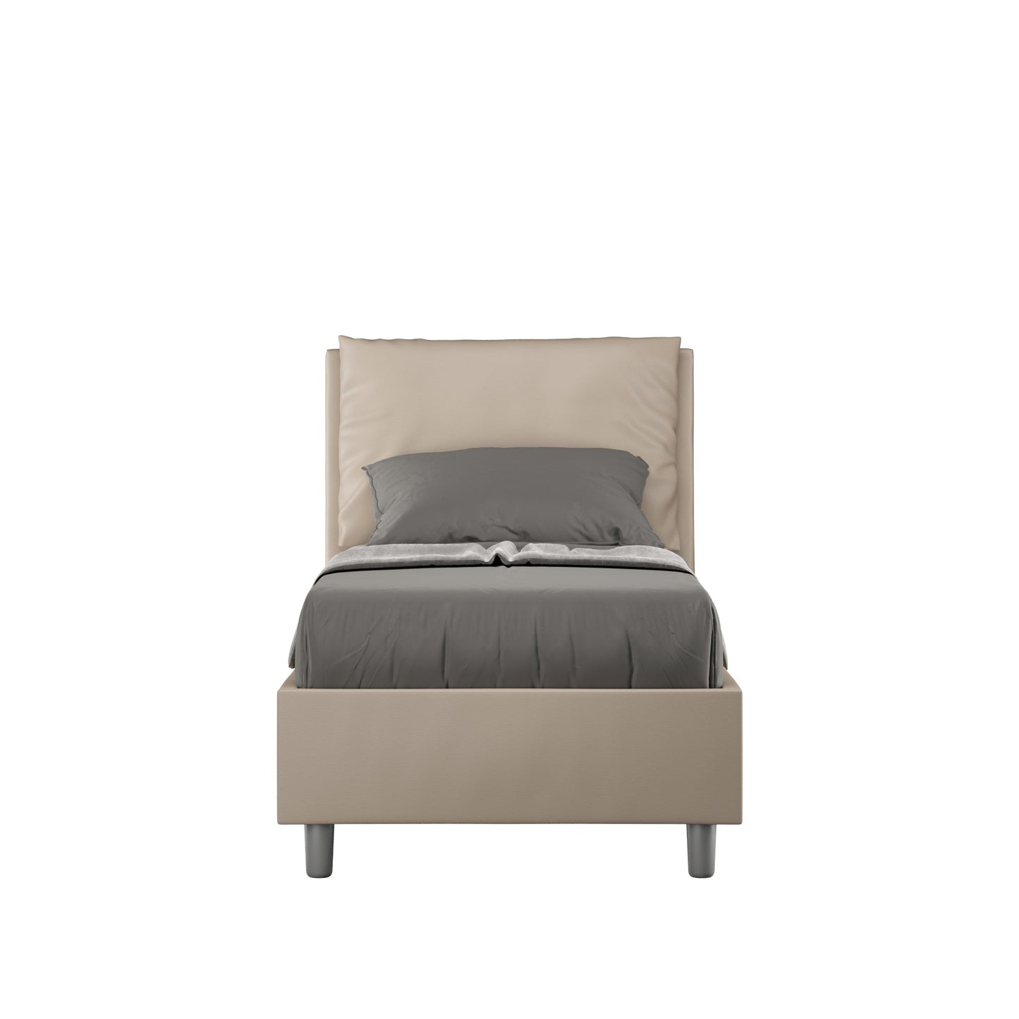 Letto singolo imbottito similpelle Antea senza rete, con rete e contenitore