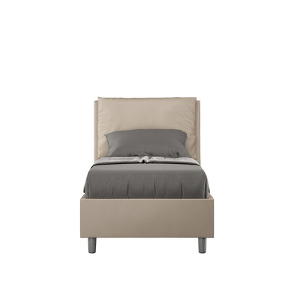 Letto singolo imbottito similpelle Antea senza rete, con rete e contenitore