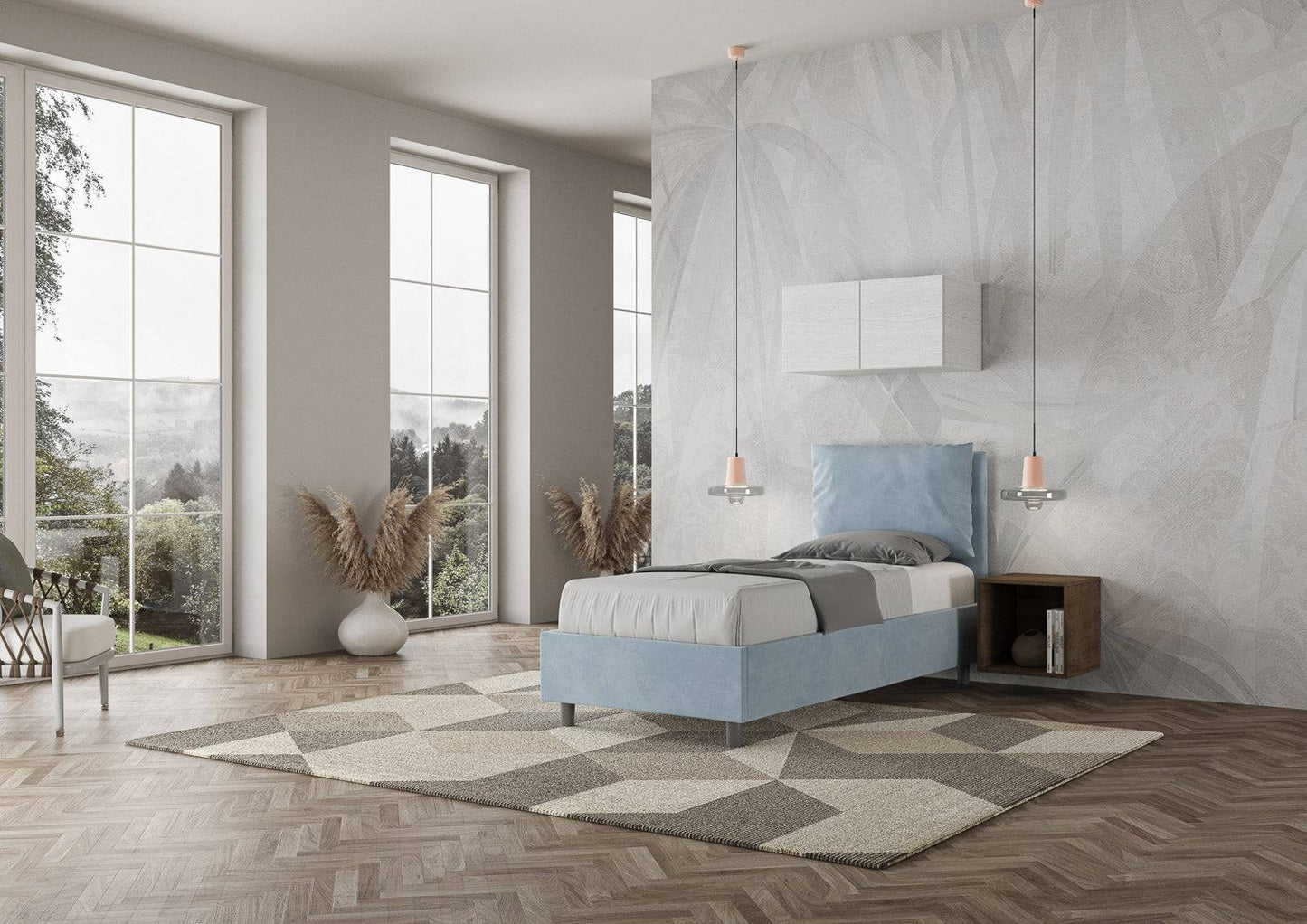 Gepolstertes Einzelbett mit Stauraum 90x190 Mikrofaser Antea
