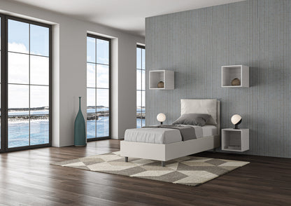 Einzelbett Antea Kunstleder gepolstert mit und ohne Lattenrost und Bettkasten 80x210