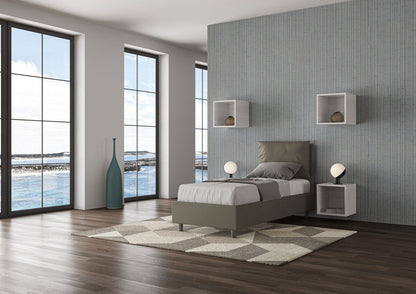 Letto singolo imbottito similpelle Antea senza rete, con rete e contenitore
