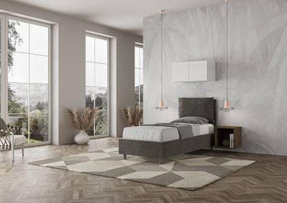 Einzelbett Antea 80x210 Mikrofaser gepolstert ohne Lattenrost, mit Lattenrost und Bettkasten