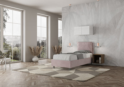 Einzelbett Antea 80x210 Mikrofaser gepolstert ohne Lattenrost, mit Lattenrost und Bettkasten