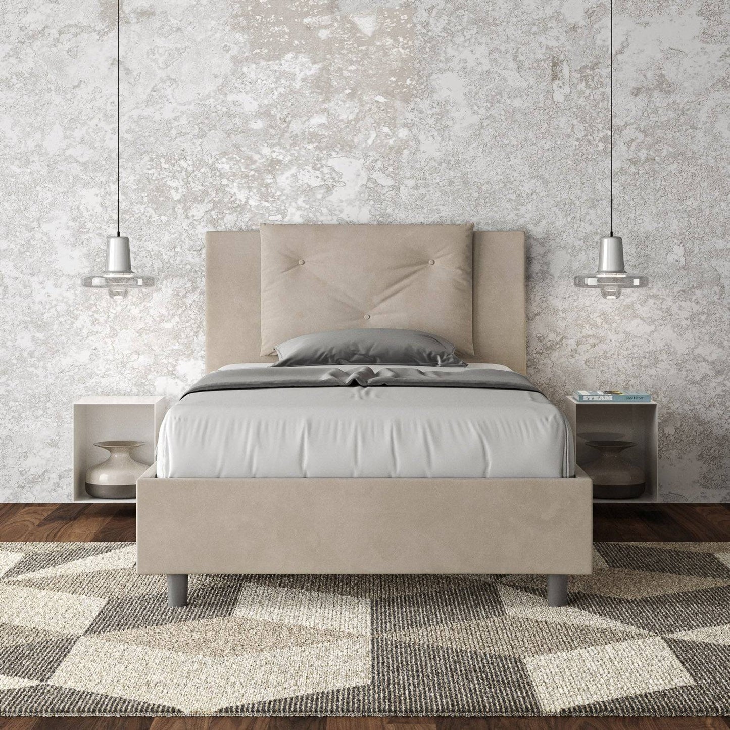 Gepolstertes Einzelbett mit Stauraum 100x200 Mikrofaser Appia