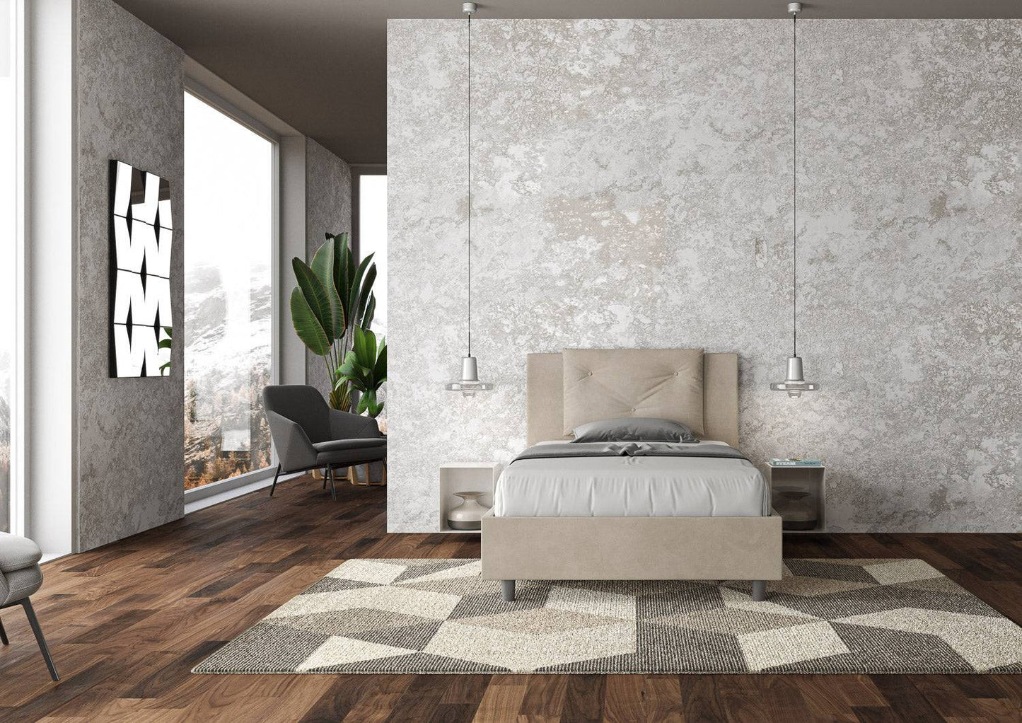 Gepolstertes Einzelbett mit Stauraum 100x200 Mikrofaser Appia