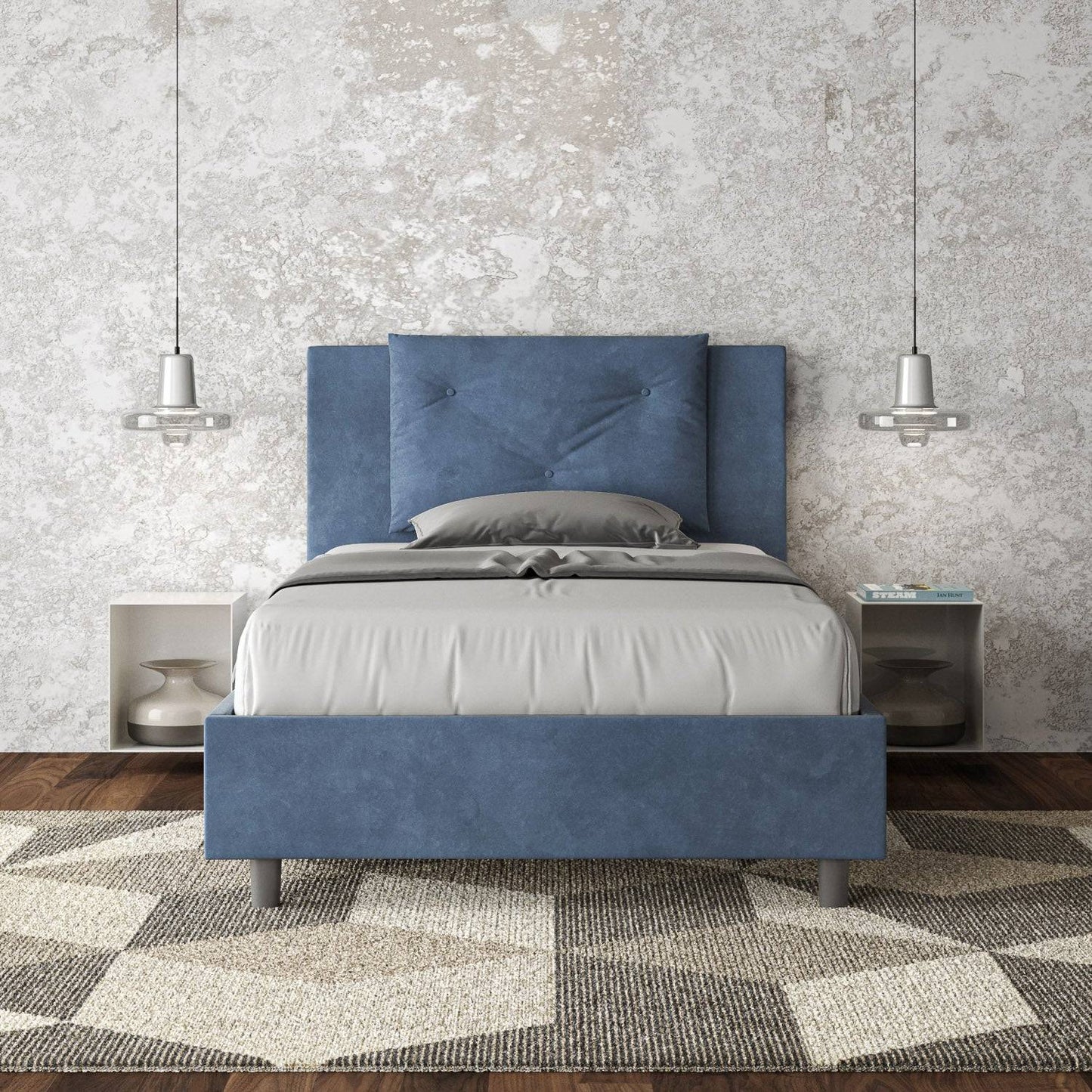Letto singolo contenitore imbottito 100x210 microfibra Appia