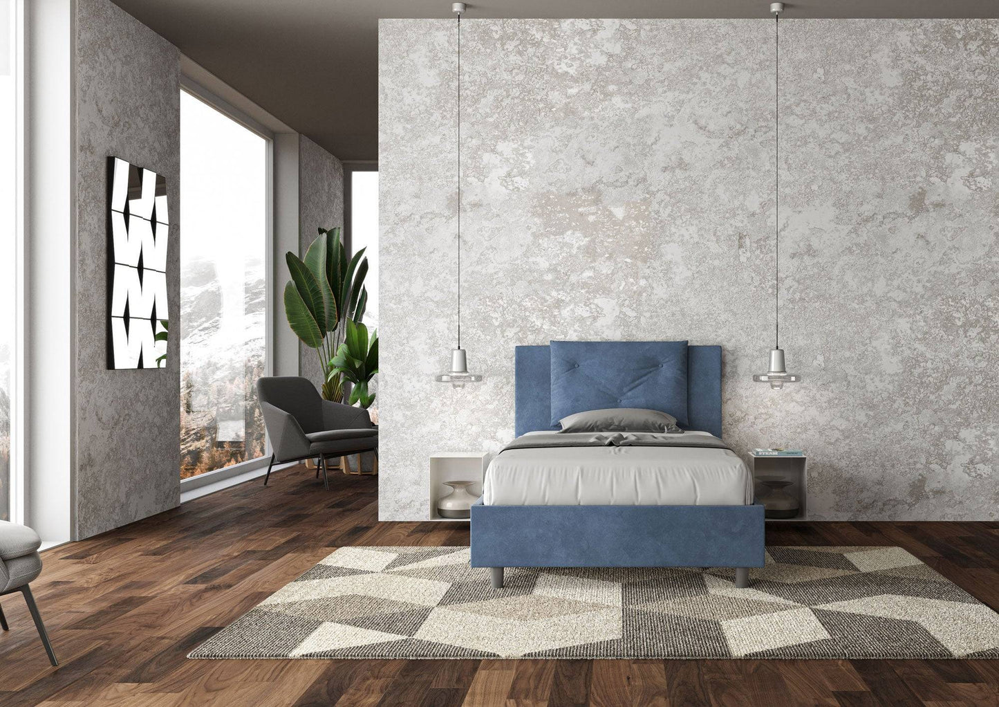 Letto singolo contenitore imbottito 100x210 microfibra Appia