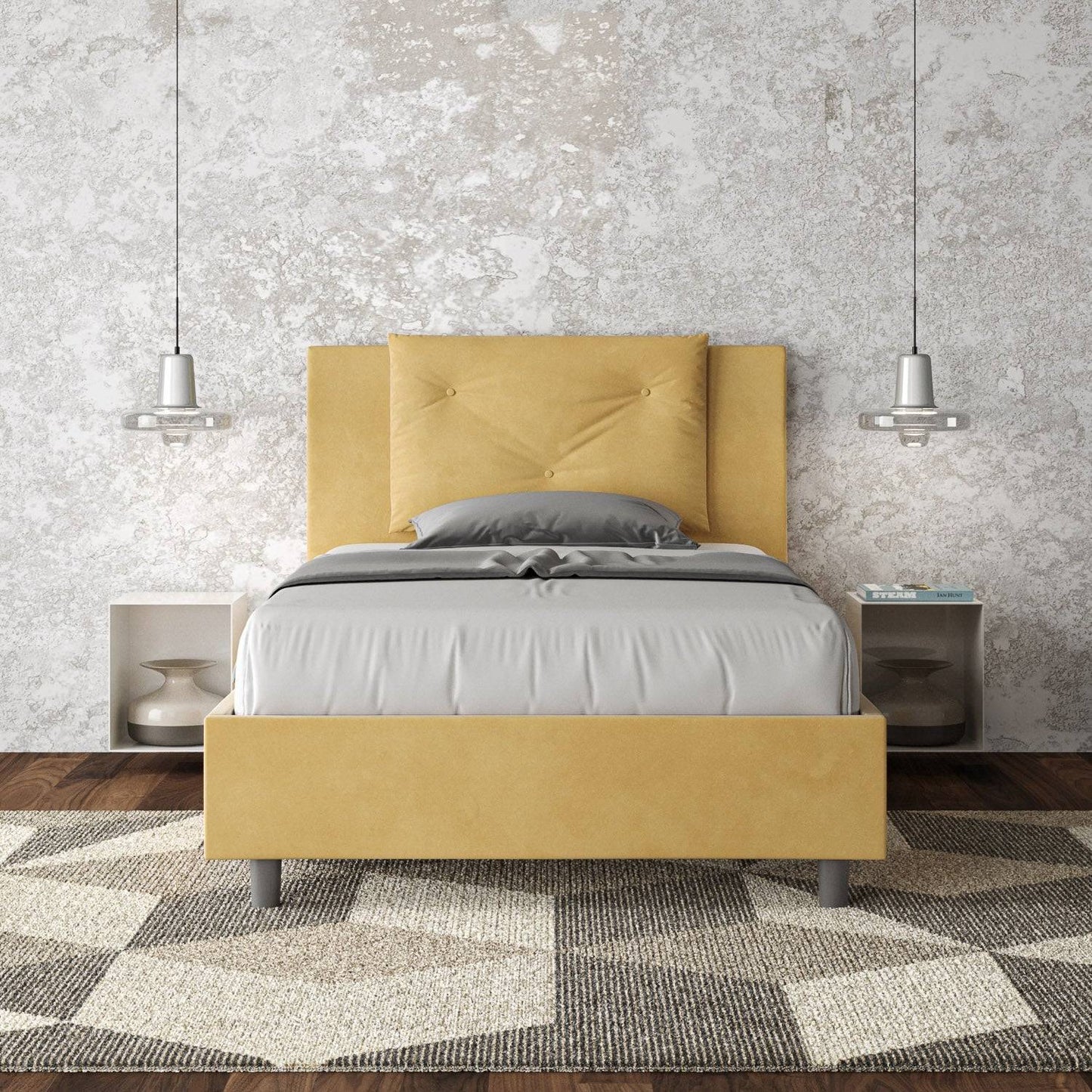 Letto singolo contenitore imbottito 100x210 microfibra Appia