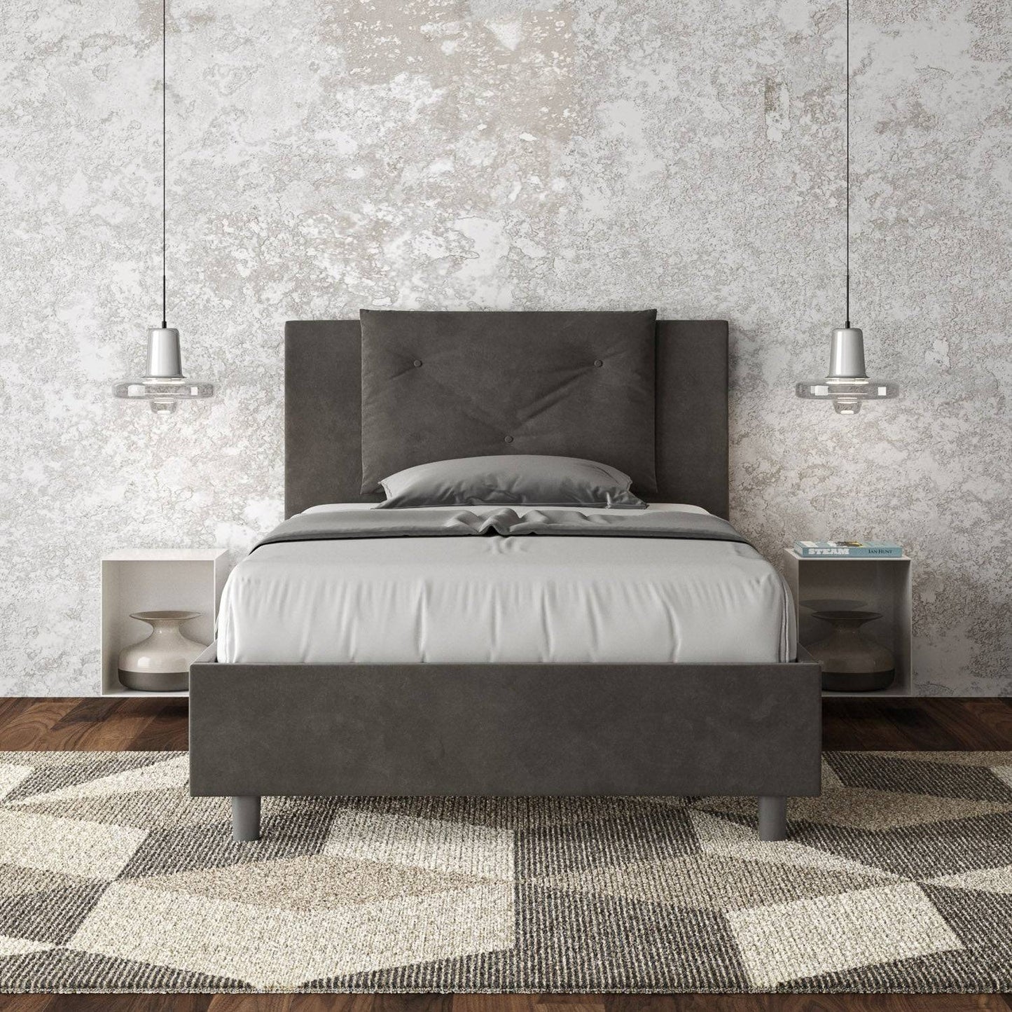 Letto singolo contenitore imbottito 100x210 microfibra Appia