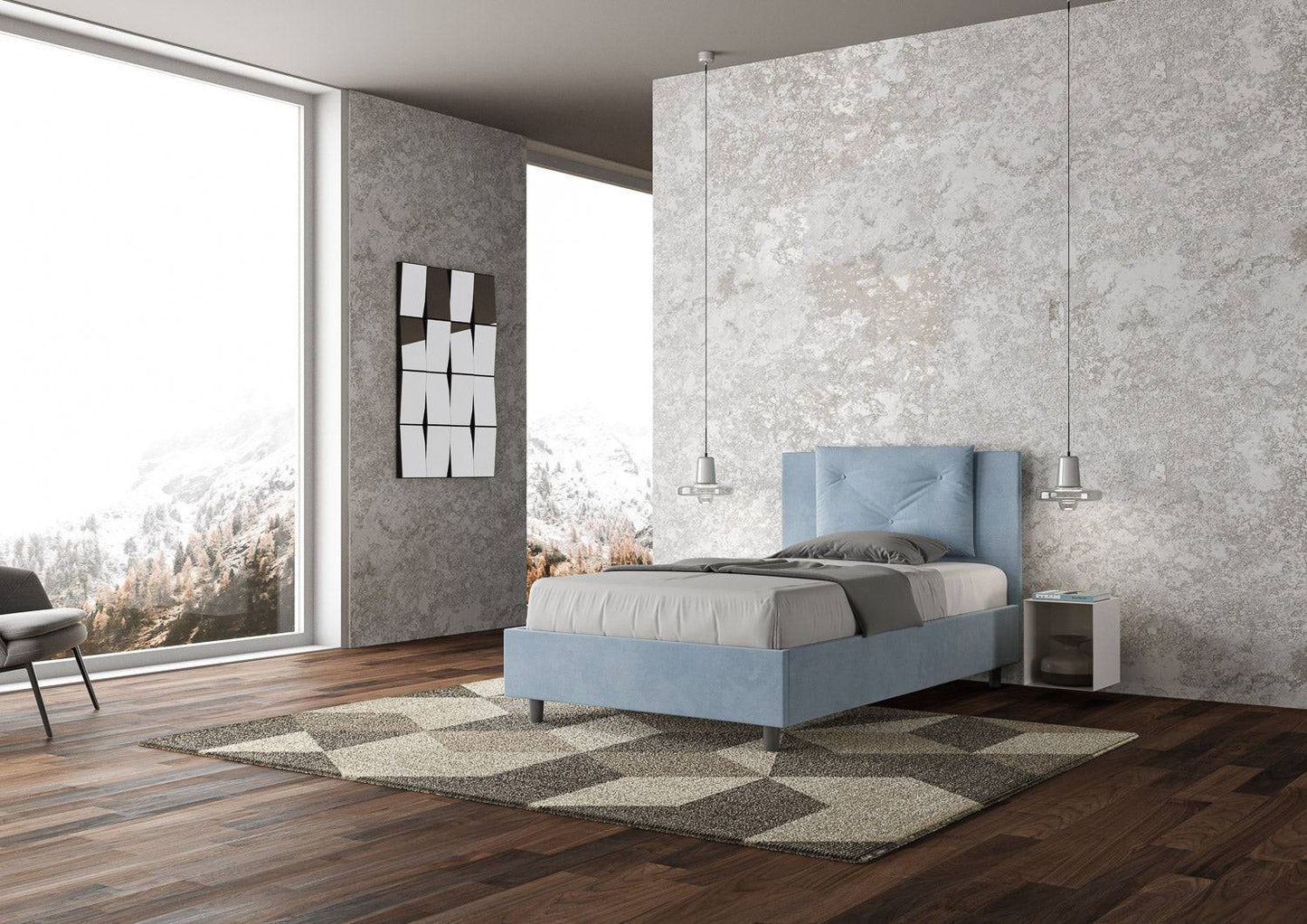 Gepolstertes Einzelbett mit Stauraum 100x200 Mikrofaser Appia
