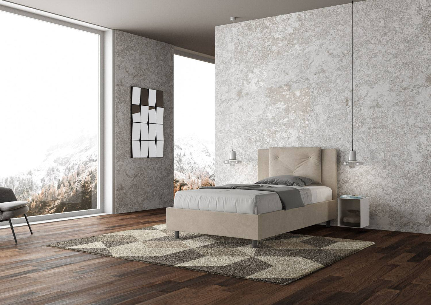 Gepolstertes Einzelbett mit Stauraum 100x200 Mikrofaser Appia