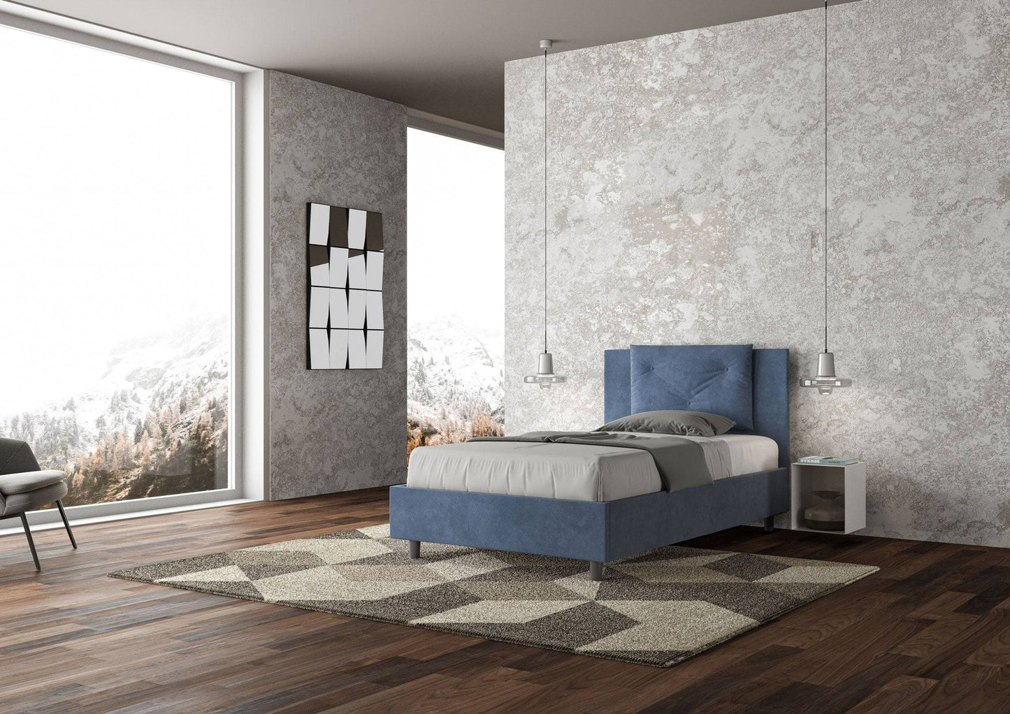 Letto singolo contenitore imbottito 100x210 microfibra Appia
