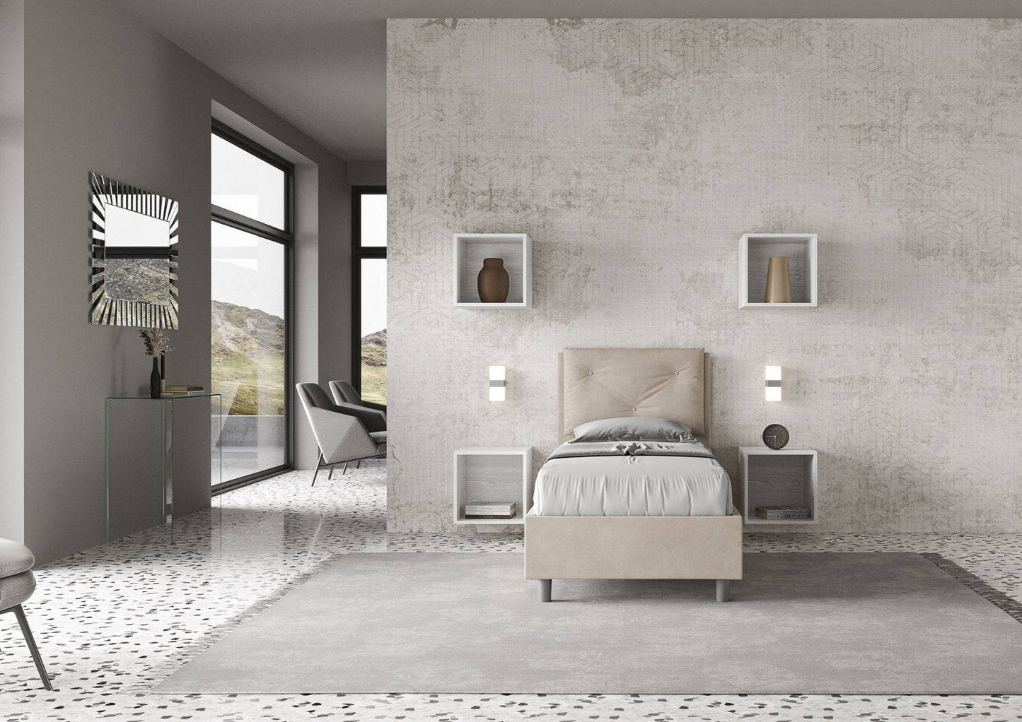 Gepolstertes Einzelbett mit Bettkasten 90x190 Mikrofaser Appia
