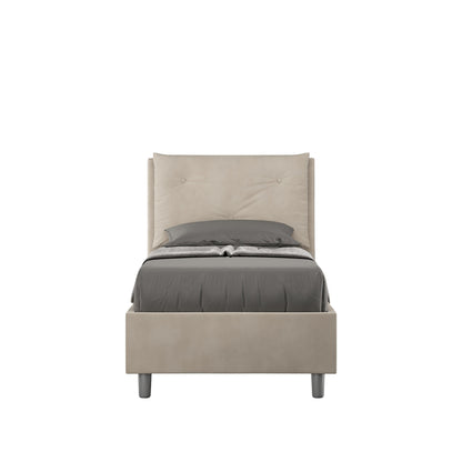 Gepolstertes Einzelbett 90x210 Mikrofaser Appia mit oder ohne Lattenrost und Bettkasten