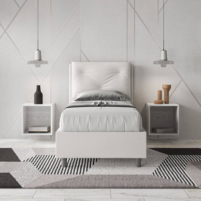 Einzelbett 80x200 gepolstert Kunstleder, Lattenrost oder Bettkasten, Made in Italy
