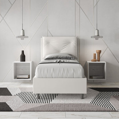Letto singolo imbottito similpelle Appia senza rete, con rete e contenitore