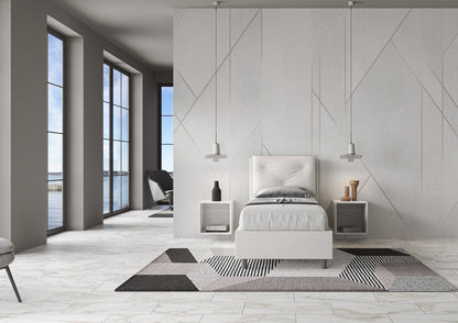 Letto singolo imbottito similpelle Appia 80x210 senza rete, con rete, contenitore