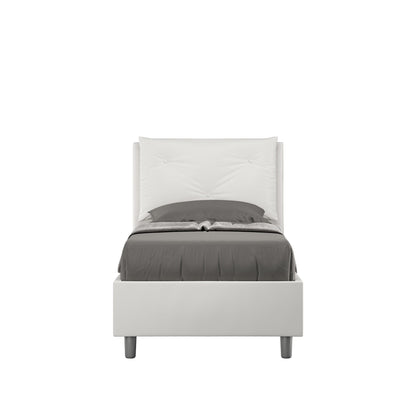 Letto singolo imbottito similpelle Appia 80x210 senza rete, con rete, contenitore
