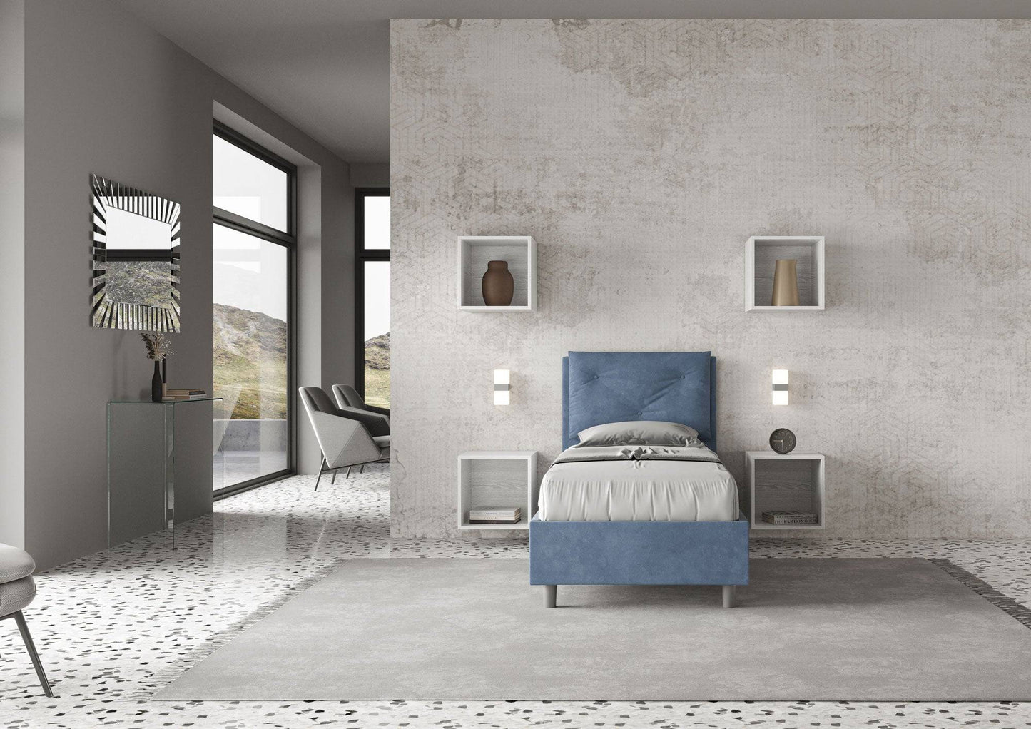 Gepolstertes Einzelbett mit Bettkasten 90x190 Mikrofaser Appia
