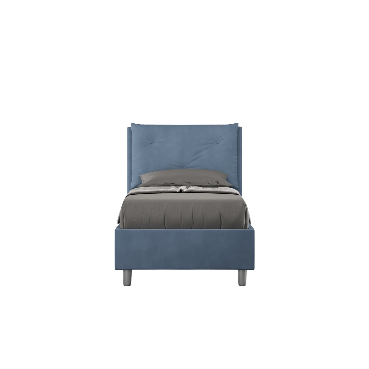 Letto singolo imbottito 80x210 microfibra Appia senza rete, con rete e contenitore