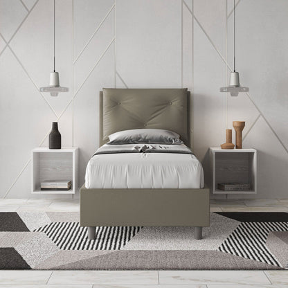 Letto singolo imbottito similpelle Appia senza rete, con rete e contenitore