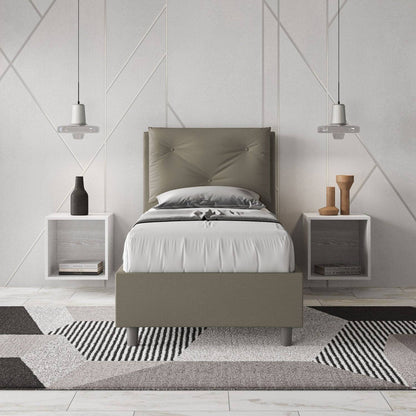 Einzelbett 80x200 gepolstert Kunstleder, Lattenrost oder Bettkasten, Made in Italy