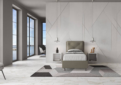 Letto singolo imbottito similpelle Appia 80x210 senza rete, con rete, contenitore