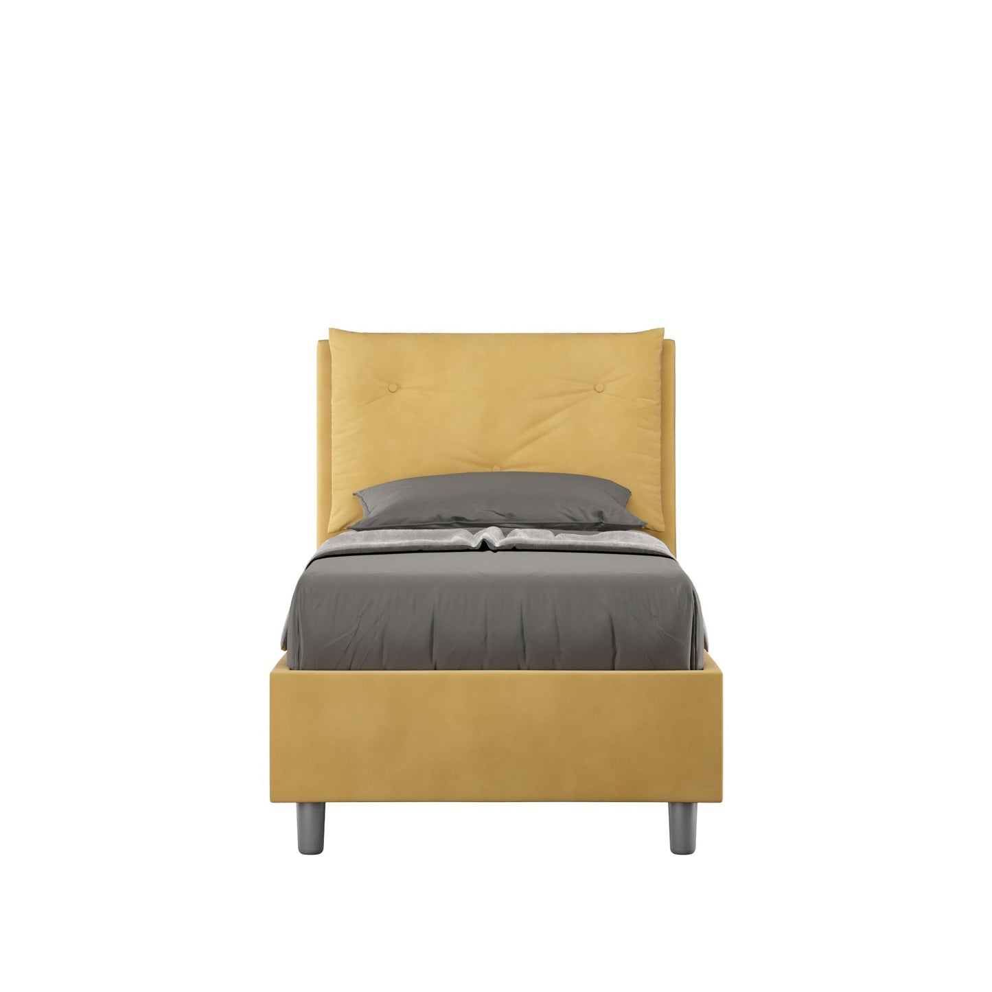Letto singolo imbottito 80x210 microfibra Appia senza rete, con rete e contenitore
