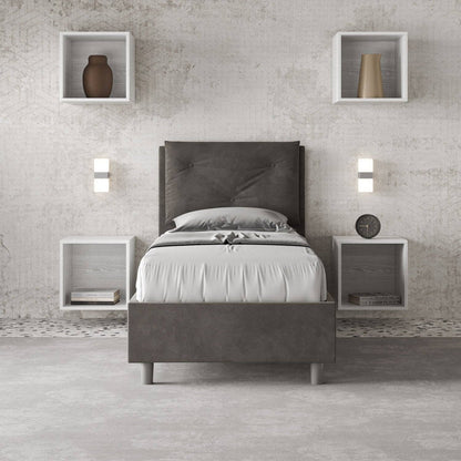 Gepolstertes Einzelbett mit Lattenrost oder Stauraum aus Mikrofaser Appia 90x200