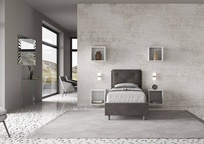 Gepolstertes Einzelbett mit Lattenrost oder Stauraum aus Mikrofaser Appia 90x200