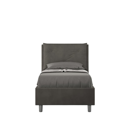 Gepolstertes Einzelbett 80x190 Mikrofaser Appia ohne Lattenrost, mit Lattenrost und Bettkasten
