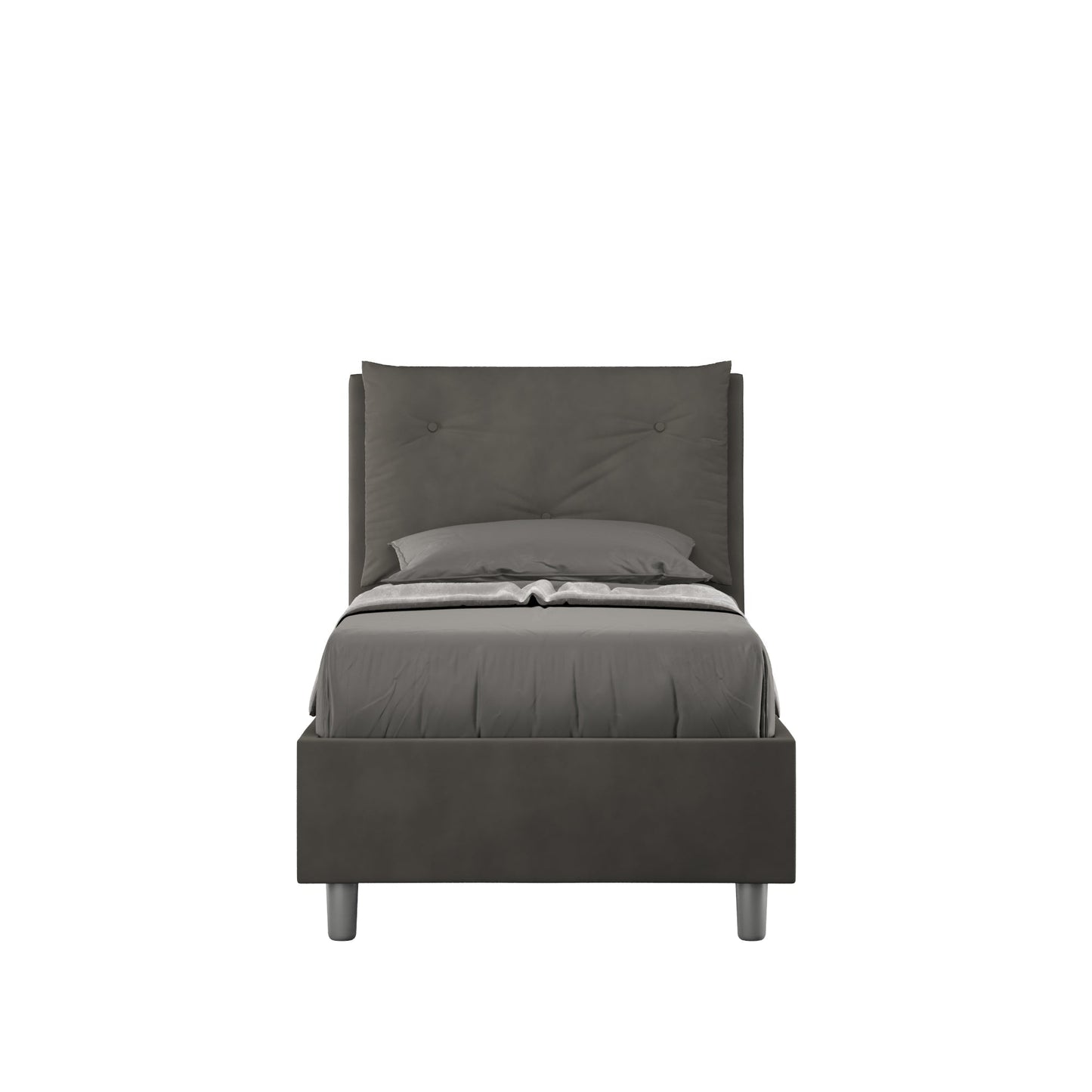 Letto singolo 80x200 Appia imbottito con testiera, rete e contenitore