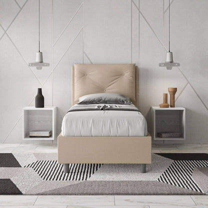 Einzelbett 80x200 gepolstert Kunstleder, Lattenrost oder Bettkasten, Made in Italy