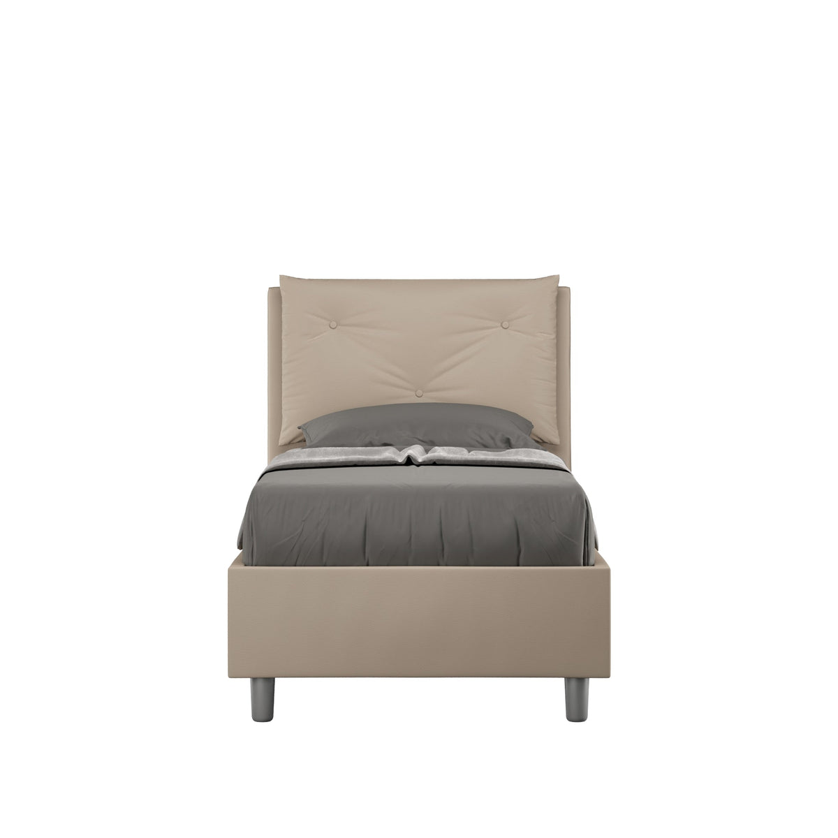 Letto singolo imbottito similpelle Appia senza rete, con rete e contenitore