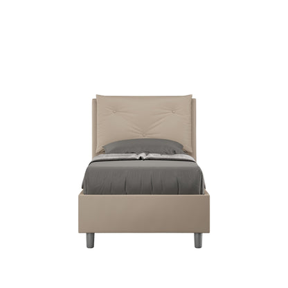 Letto singolo imbottito similpelle Appia senza rete, con rete e contenitore