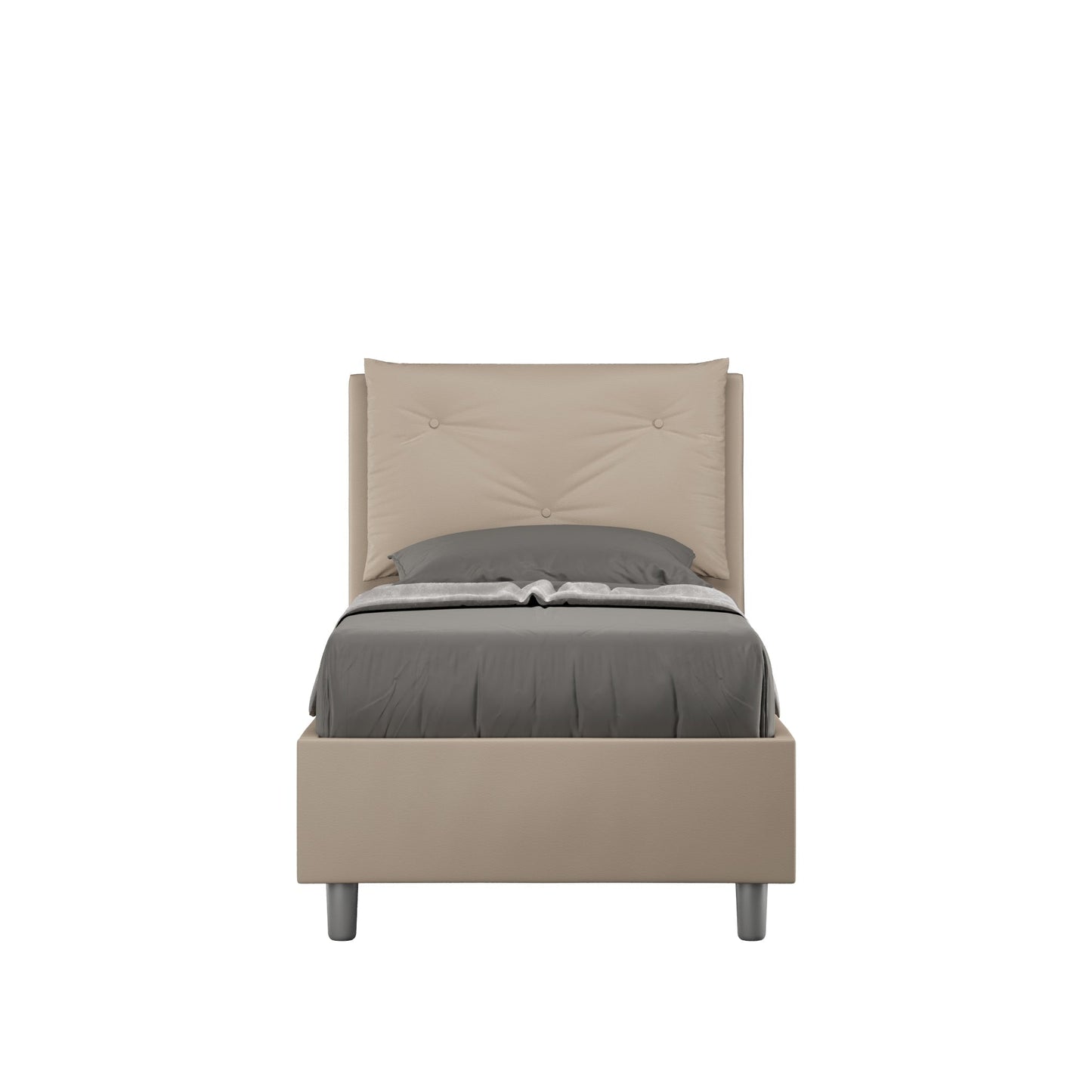 Letto singolo imbottito similpelle Appia 80x210 senza rete, con rete, contenitore