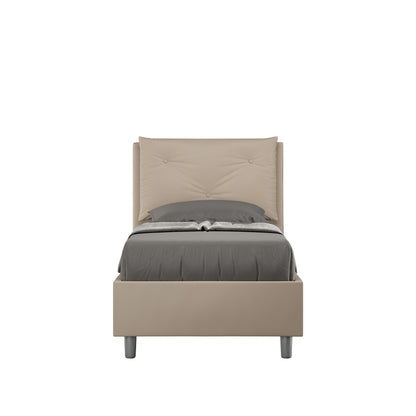 Letto singolo imbottito similpelle Appia 80x210 senza rete, con rete, contenitore
