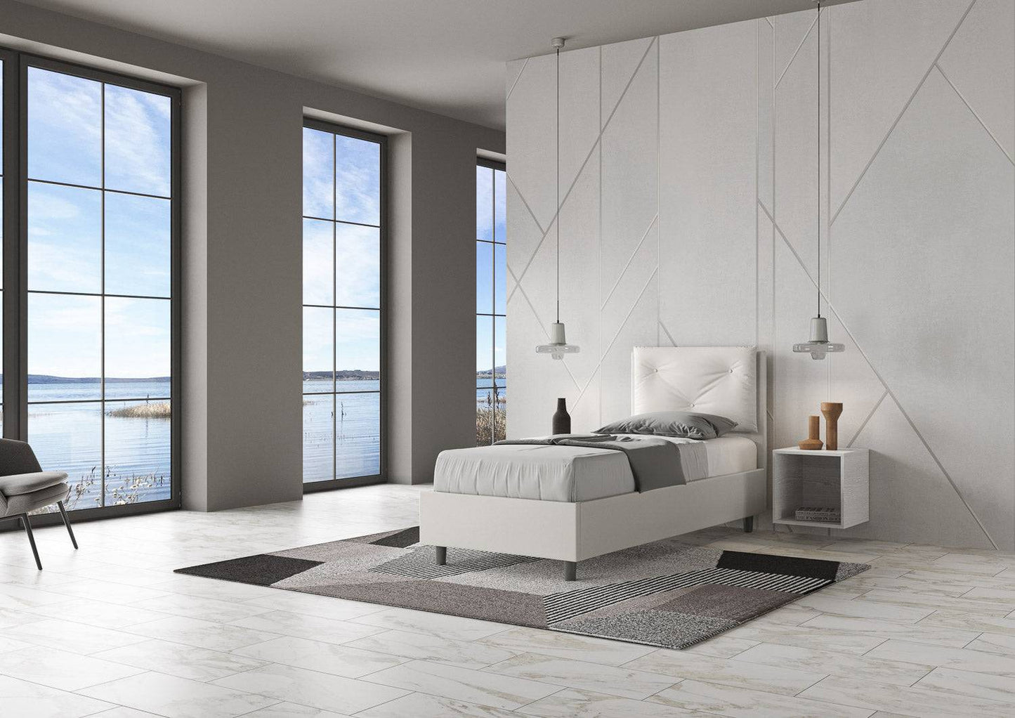 Einzelbett 80x200 gepolstert Kunstleder, Lattenrost oder Bettkasten, Made in Italy