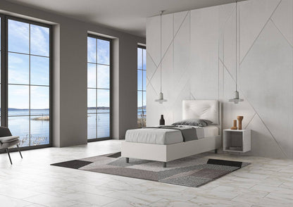 Letto singolo imbottito similpelle Appia 80x210 senza rete, con rete, contenitore