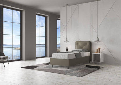 Einzelbett 80x200 gepolstert Kunstleder, Lattenrost oder Bettkasten, Made in Italy