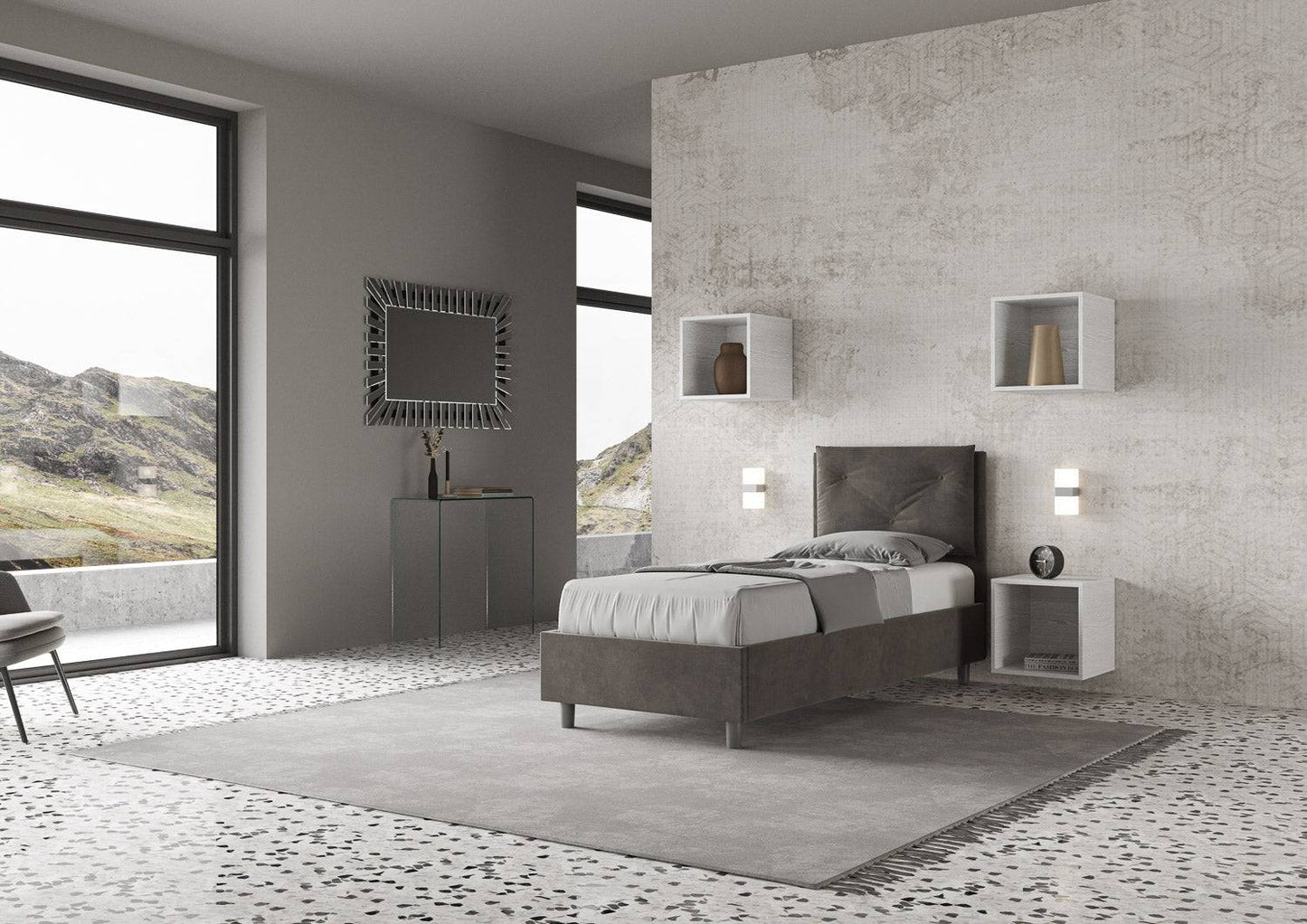 Gepolstertes Einzelbett mit Bettkasten 90x190 Mikrofaser Appia